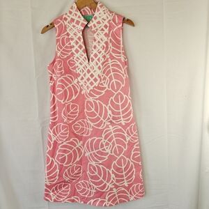 Tuckernuck Sail To Sable Pink White Leaf Printed Shift Mini Dress Size Small